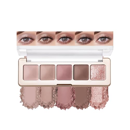 Pink Brown Neutral Matte Eyeshadow Palettes, 5 Color Natural Shimmer Gold Everyday Basic Eye Shadow Palette Makeup for Older Women,Suitable for Green and Blue Eyes,Brightening Eye Mini Travel Size 02# - color: B-#02