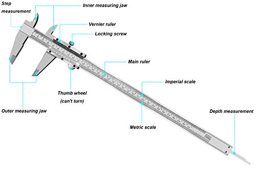 0-12 Inch / 300mm Micrometer Vernier Caliper, Stainless Steel Precision Measuring Tool (Inch/Metric), Depth/Inside/Outside/Step Measurement, 0.001" / 0.02mm