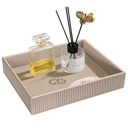 SITHON Valet Tray Desk Organizer PU Leather Catchall - color: Stripe Latte