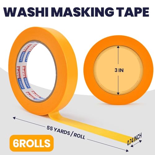 ADHES Orange Washi Masking Tape, 15-21 Day UV Resistant Painters Tape - size: 0.74in