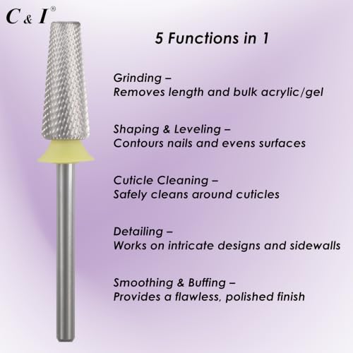 C & I 5 in 1 Nail Drill Bit for Nail Techs Remove Acrylic & Gel, Extra Fine - color: Yellow