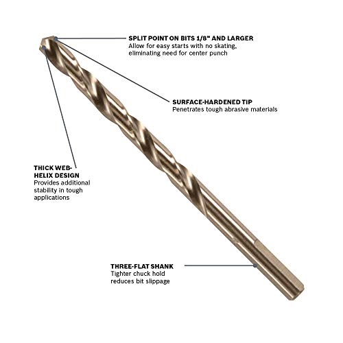 BOSCH CO2159B 1-Piece 1/2 in. x 6 in. Cobalt M42 Metal Drill Bit with Three-Flat Shank for Drilling Applications in Stainless Steel, Cast Iron, Titanium, Light-Gauge Metal, Aluminum (Pack of 2) - size: 1/2 x 6 in. (Pack of 2)