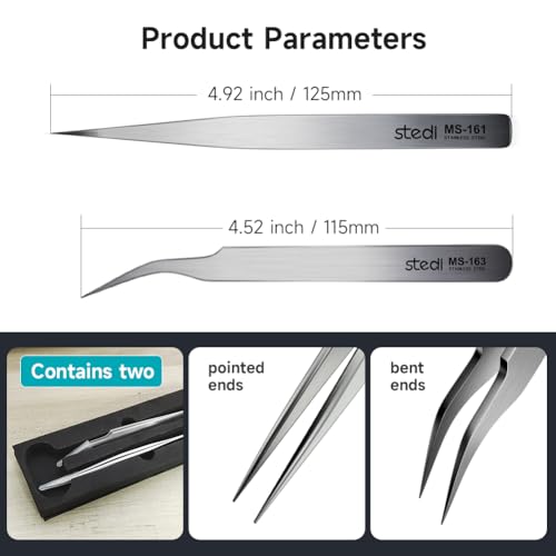 stedi 2PCS Precision Thickened Tweezers Set, Model Hobby Making Tools - style: （Thickened Tweezers）Straight tip & Curved Tip