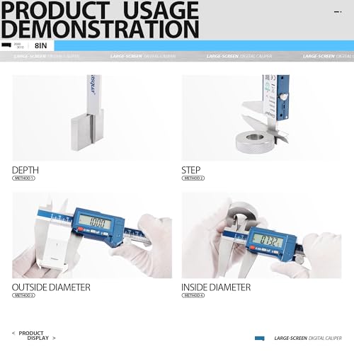 Dasqua 8" IP54 Digital Caliper, Stainless Steel Water-Resistant Precision Measuring Tool with Large LCD, Inch/Metric/Fraction Switch, Resolution 0.0005"/0.01mm/1/128, Accuracy ±0.001"/0.02mm - size: IP54 8"