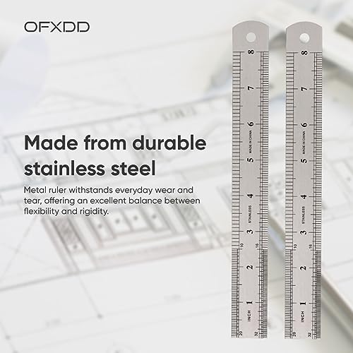 Metal Ruler Set - 8 Inch (20 cm) Stainless Steel Rulers - Flexible & Rigid, Precise Markings, Straight Edge, Multi-Use