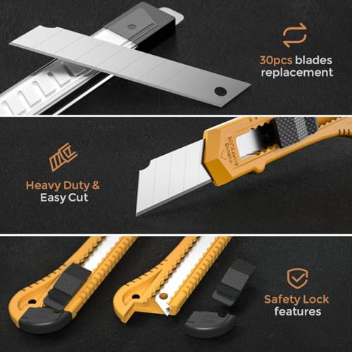 Nicpro 15 Pack Utility Knives with 30 PCS Extra Blades, Plastic Box Cutters - style: 15 Pack（18 mm）