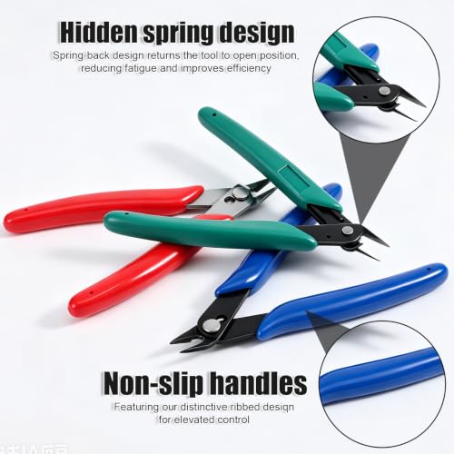 6 Pack Zip Tie Cutter, Flush Cutters for Precision Cutting, Small Wire Cutters for Electronics & Jewelry, Jewelry Wire Cutters for 3D Printing & Model Building, 5-Inch Carbon Steel Diagonal Nippers