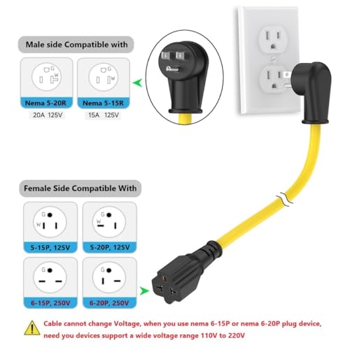 3FT 12AWG Heavy Duty Right-Angle Extension Cord 90 Degree 15-Amp to 20-Amp - color: 3 FT