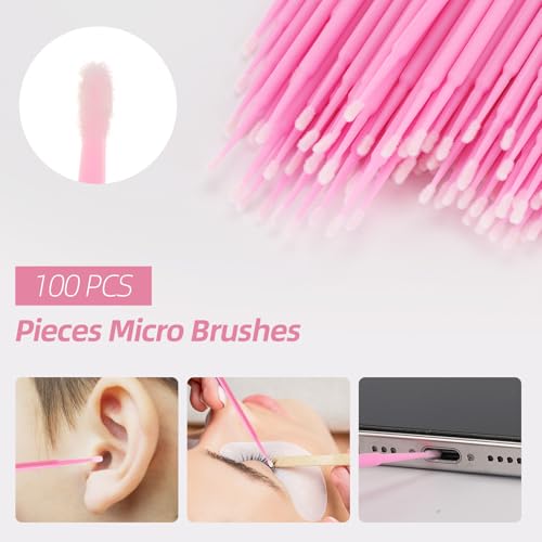 200 Pcs Spoolies Set - 100 Mascara Wands and Lip Brushes Double-headed, 100 Micro Swabs Applicator Disposable Eyelash Brushes Lipstick Tester Makeup Applicator Tool Pink - color: Pink