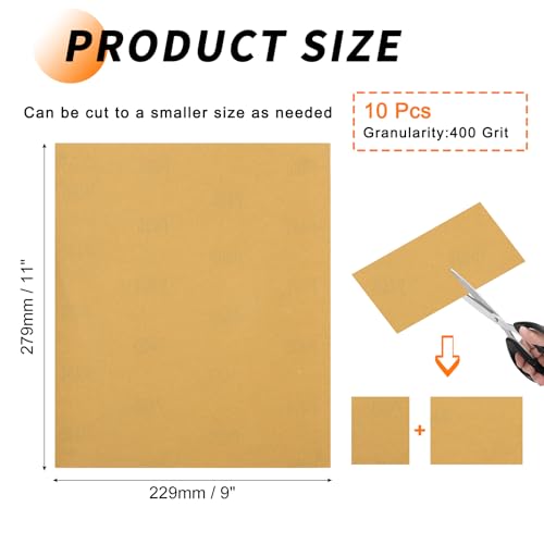 10 Pcs 400 Grit Sandpaper 9 x 11 Inch Sand Paper Alumina Gold - size: 9 x 11 Inch(400 Grit)