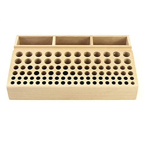 QWORK Leather Working Tool Holder, 98 Holes Wooden Leathercraft Tool Rack Stand Organizer with 3 Slots, Making Punch Tools Storage