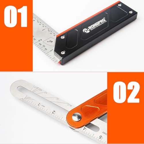 10Inch Woodworking Square Ruler and T-Bevel Gauge Set - 1/16" Precision,Sliding T-Bevel and T Measurements Ruler, Aluminum Handle Carpenter Square Layout Tool for Woodworking -Imperial… - style: 2PCS