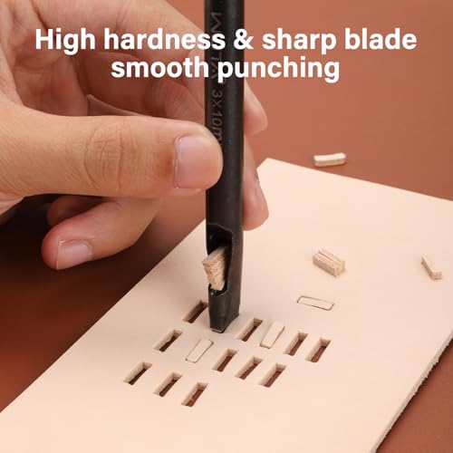 WUTA 13 Pcs Rectangle Leather Hole Punch Set, High Carbon Steel Punching Tool, Hollow Punch Cutter Set for Belt & Crafting（13 Pcs Set） - size: 13 Pcs Set