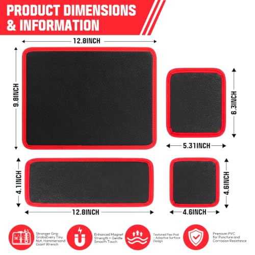 Magnetic Tool Mat,4-Piece Set,flexible Magnetic Parts Holder for Tools - color: red, size: 4-Piece Set
