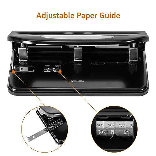 Amazon Basics Semi-Adjustable 3-Hole Punch, 30 Sheet Capacity, Black - style: 2/3-hole, 30-sheet, 1-pack