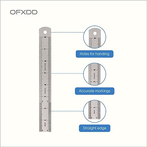 Metal Ruler Set - 8 Inch (20 cm) Stainless Steel Rulers - Flexible & Rigid, Precise Markings, Straight Edge, Multi-Use