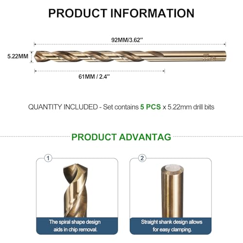 METALLIXITY Micro Drill Bit (#5) 4341 High-Speed Steel Gold 135° 5Pcs - size: #5 (5.22mm)