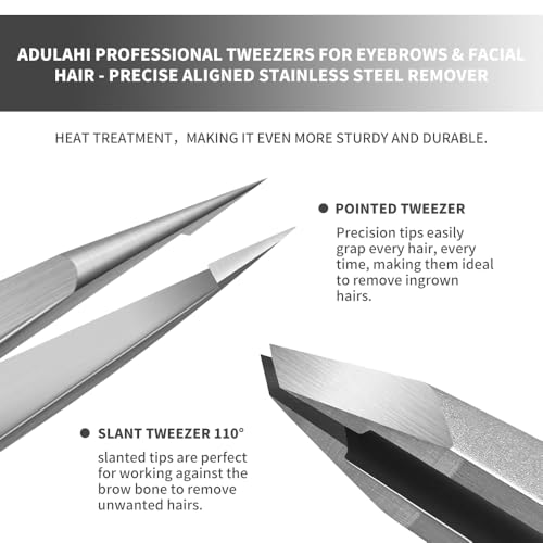 Precision Pointed Tweezers - Professional High Carbon Stainless Steel Needle Nose Tweezers for Effortless Eyebrows & Facial Hair Removal | Hand-Filed Sharp Tips | Salon & Home Use with Case