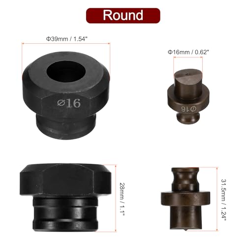 HARFINGTON Hydraulic Hole Punch Die 16mm Precise Round Hole Electric Punching Kit for MHP-20 JP-20, Burgundy & Black - size: 16mm