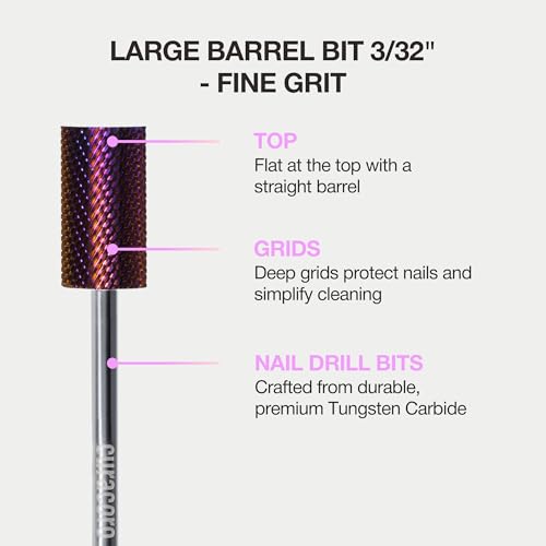 Curacoro Nail Drill Bits 3/32'' Large Barrel Carbide Bit (Fine) - color: Galaxy - Large Barrel Bit, size: Fine