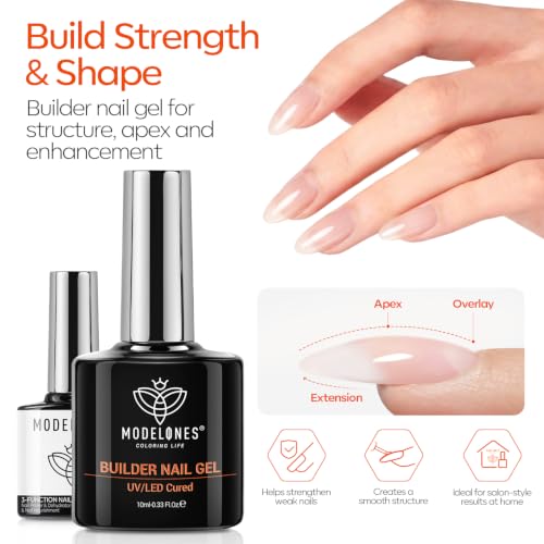 modelones Nail Dehydrator and Primer & Builder Nail Gel Builder Top Coat - color: B-Clear Bulder Nail Prep-2