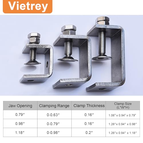 Stainless Steel C Clamps, Mini Tiger Clamp Set for Mounting, Heavy Duty Metal U Clamps, Small Desk G-Clamp with 0.79 Inch Stable Wide Jaw Opening for Metal Working Woodworking Welding Building (4pcs) - size: 0.79 in / 20mm (4 Pcs)