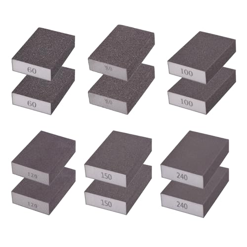 12Pcs 60-240Grit Sanding Sponges, Wet Dry Sanding Blocks - size: 60/80/100/120/150/240Grit