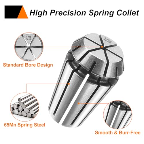 HARFINGTON 5pcs Spring Collet Chuck ER16 1/32" - 1/4" 65Mn Spring Steel Precision Router Collets for CNC Engraving Milling Lathe Tool - size: ER16 1/32" - 1/4"