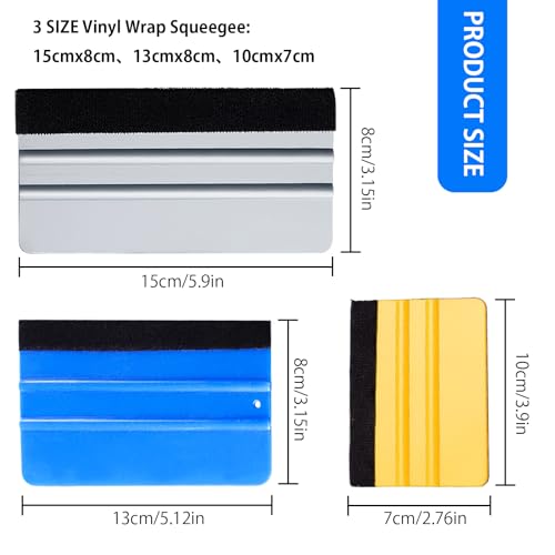 3 Pcs Vinyl Wrap Squeegee of Different Sizes, Felt Squeegee Vinyl Scraper Tool, 3 Size Vinyl Wrap Squeegee Applicator Tool for Window Tint, Wallpaper, Decal Sticker, Universal Car Accessories