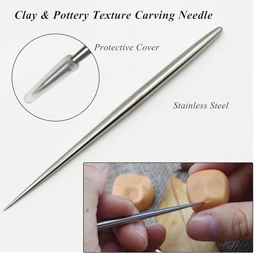 2 PCS Clay Needle Tools Sculpting Ceramics Pottery Carving Tools for Model Clay Supplies,Stainless Steel Ceramic & Pottery Needle Tools 5.9 Inch Texture Needle Pottery Scoring Tool,Silver, LXLVOUEG - color: silver, size: 5.9x0.26Inch-2P