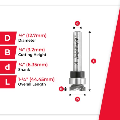 Amana Tool 45489-S Flush Trim Router Bit 1/2 D x 1/8 CH x 1/4 SHK - size: 1/2 Dia x 1/8 x 1/4" Shank