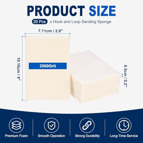 20Pcs 2500Grit Sanding Sponges, 4x2.8In Hook & Loop White - size: 2500 Grit