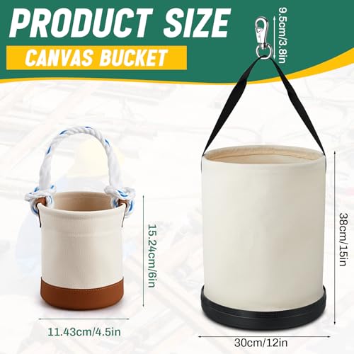 2 Pcs Canvas Bucket Bundle with Large Canvas Tool Bag and Mini Bucket All-Purpose Lineman Bag Tool Organizer for Outdoor Work and Maintenance