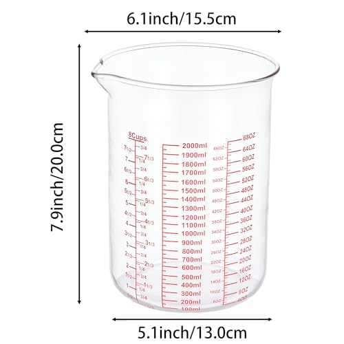 Ackers BORO3.3 Glass Measuring Cup, 8-Cup Scale, 2000 ml, 1 Count - size: 2000ML(64OZ)