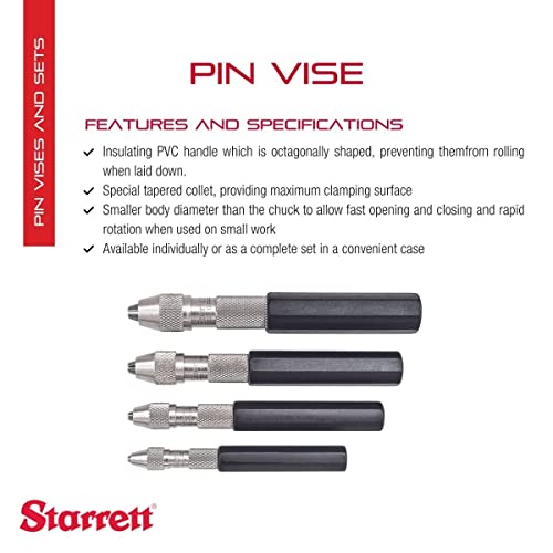 Starrett Pin Vise Set, .010 - .187" Range, 4 Pieces - size: .030-.187"