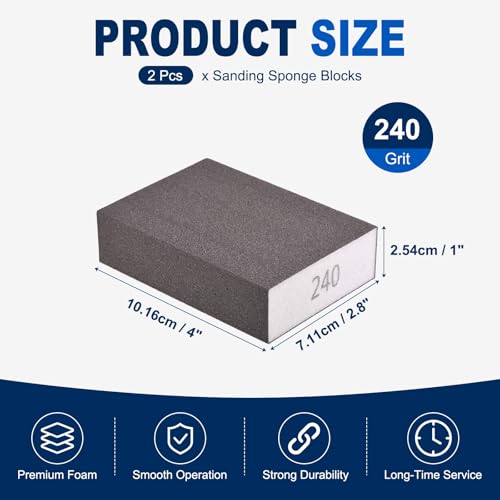 2Pcs 240Grit Sanding Sponges, Wet Dry Sanding Blocks - size: 240Grit