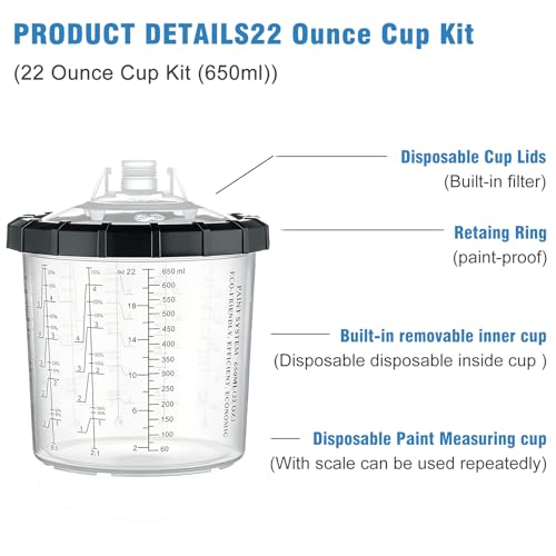 Disposable Paint Spray Gun Cup 50 Pack 22 Ounce(650ML)