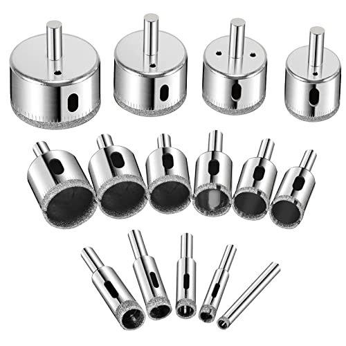 Diamond Drill bits, 15 PCS Diamond Hole Saw Drill Bit Set for Tile Pot, Glass Drill bits for Ceramic Bottles Porcelain Marble Granite Stone - color: 15 PCS (1/4"-2") Diamond Hole Saw