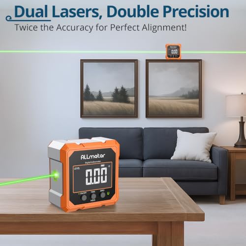 Digital Angle Finder with Laser(Class II,<1mW),Digital Level Box - color: Orange Panel Green Laser