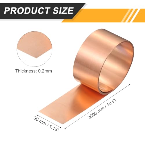 uxcell Copper Flashing,32 Gauge 99.95% Pure Copper Sheet Roll,1.2" x10ft - size: 32 Gauge, 1.2" x 10ft