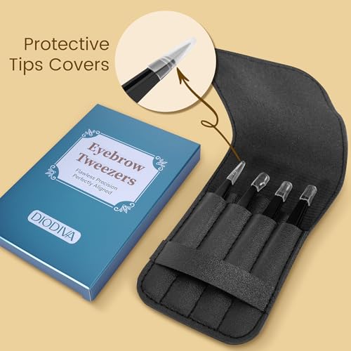 Diodiva 4-Pack Tweezers with Case for Eyebrows Facial Ingrown Hair Removal - style: 4-Pack Black