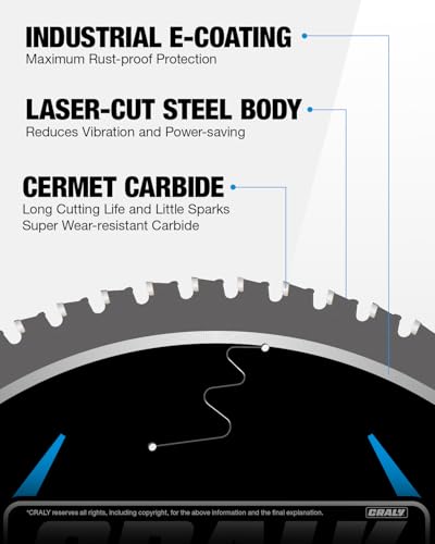 CRALY 14 Inch 66 Teeth Steel and Ferrous Metal Cutting Circular Saw Blade, 1 Inch Arbor, Thin Kerf, Professional Cermet Carbide Tipped Blade for Angle Iron, Threaded Rod, EMT Conduit(C1466MC) - size: 14" 66T