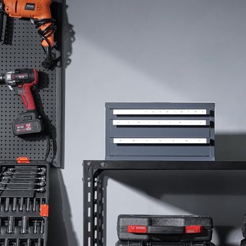 VEVOR Drill Bit Organizer - Three-Drawer Steel Cabinet for 1mm to 13mm, Labels, Stackable - size: (1/25" to 1/2")