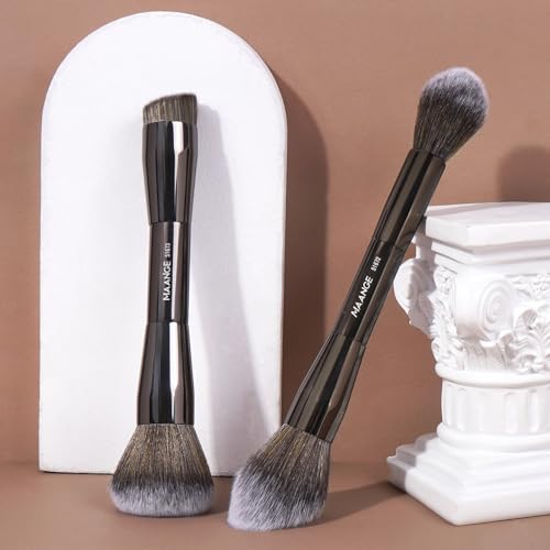 MAANGE Foundation Makeup Brushes, 2Pcs Double Ended Makeup Brush for Blending Liquid Powder Concealer Cream Blush Buffe (Brown) - color: Brown-2pcs