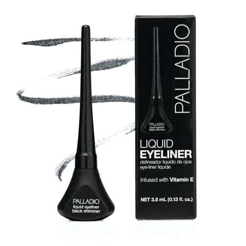 Palladio Liquid Eyeliner, Black Shimmer, Highly Pigmented, Waterproof, Smear-Proof, Includes Easy G Wand Applicator - color: Black Shimmer