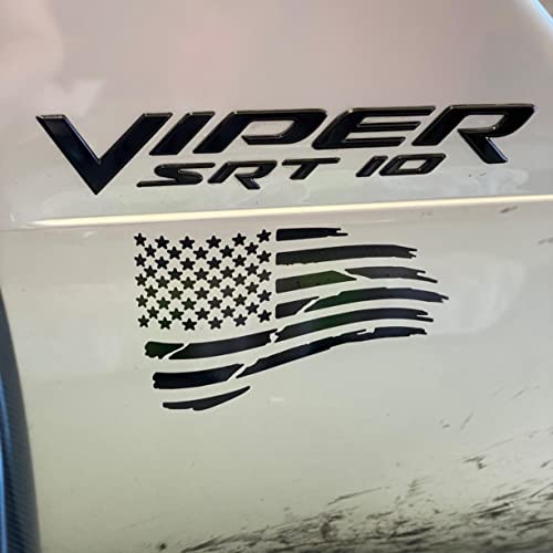 Pair Distressed USA American Flag Decal Die-Cut Grunge Subdued Tattered Military (Matte Black) - color: Matte Black