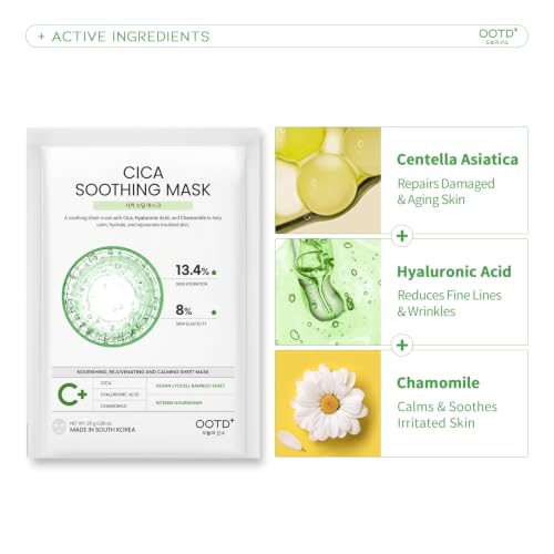 #OOTD Cica Calming Moisturizing Vegan Sheet Mask(10-Pack) | Korean Skincare - color: [10 Count] Cica