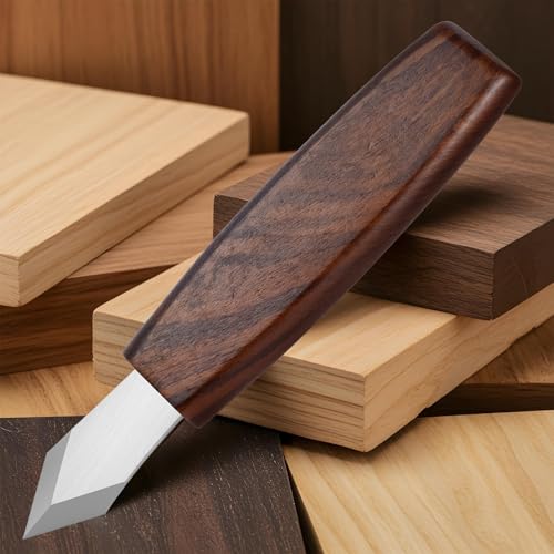 Carving Marking Knife Woodworking Scribing Knife Premium Quality Double Beveled Sharp Blade Professional Wooden Handle Striking Cutter Wood Marking Scribe Gauge Tool with Leather Sheath