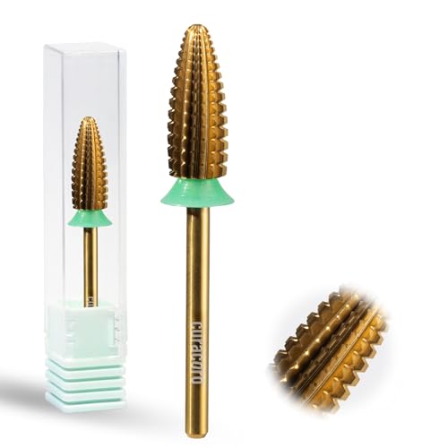 Curacoro Nail Drill Bits 3/32'' Typhoon Bits, 2 Way, Carbide Bit (Coarse) - color: Yellow Titanium - Typhoon Bit, size: Coarse