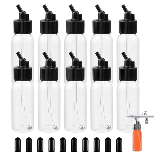 10 Pack 30ml Airbrush Bottles, Siphon Feed Plastic Jars with Lids